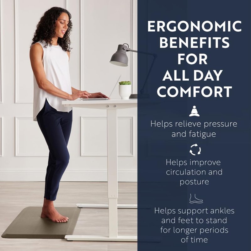 KANGAROO Anti Fatigue Mats for Kitchen Floor, 39x20, Reduce Foot, Knee, Back Pressure, 3/4 Inch Thick Cushioned Ergonomic Mat, Waterproof Comfort Rug for Under Sink, Standing Desk, Store Floors, Beige
