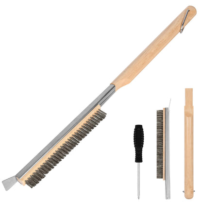 Aolso Pizza Oven Brush, 21" Brush and Stainless Steel Scraper for Pizza Stone, BBQ Grill Cleaning Brush Non Scratch Heat Proof Stainless Steel Bristles with Screwdriver for Pizza Oven Accessories