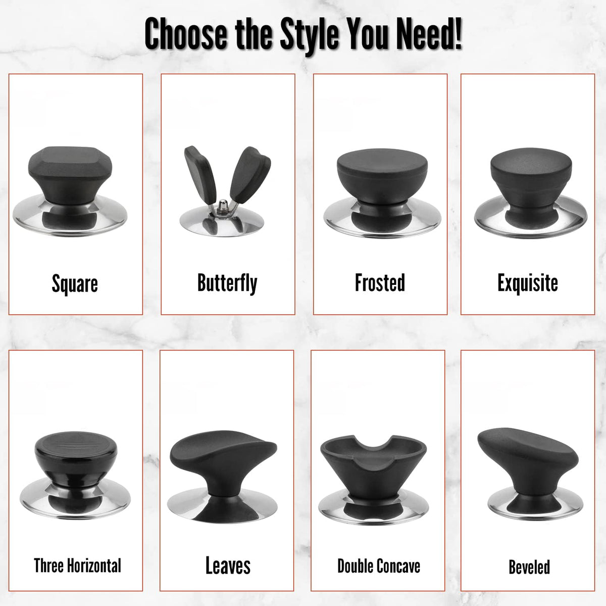 MroMax Universal Pot Lid Cover Knob - Replacement Knob for Kitchen Cookware, Black Beveled, 2Pcs