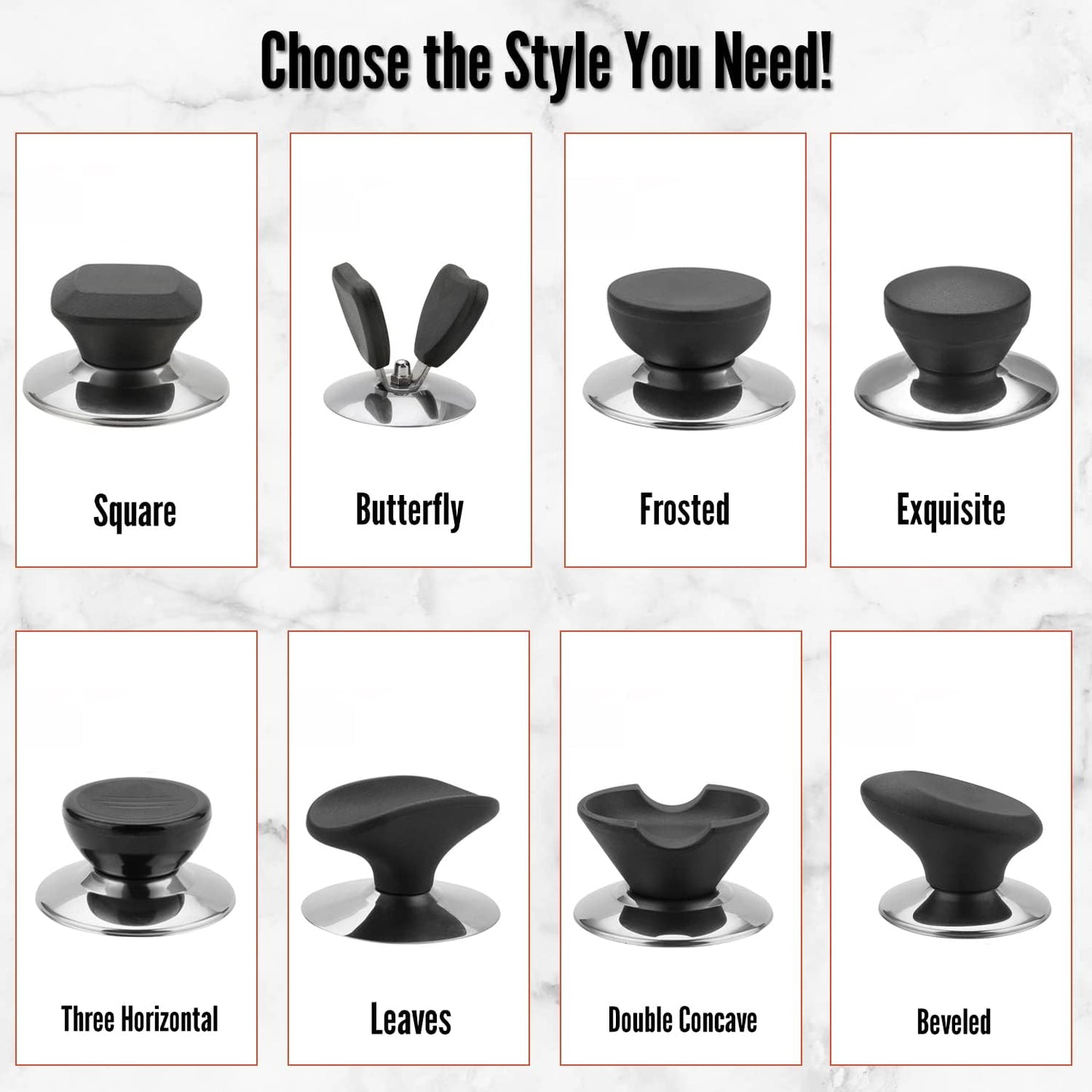 MroMax Universal Pot Lid Cover Knob Handle, Replacement Knob for Kitchen Cookware, Black Leaves, 5Pcs