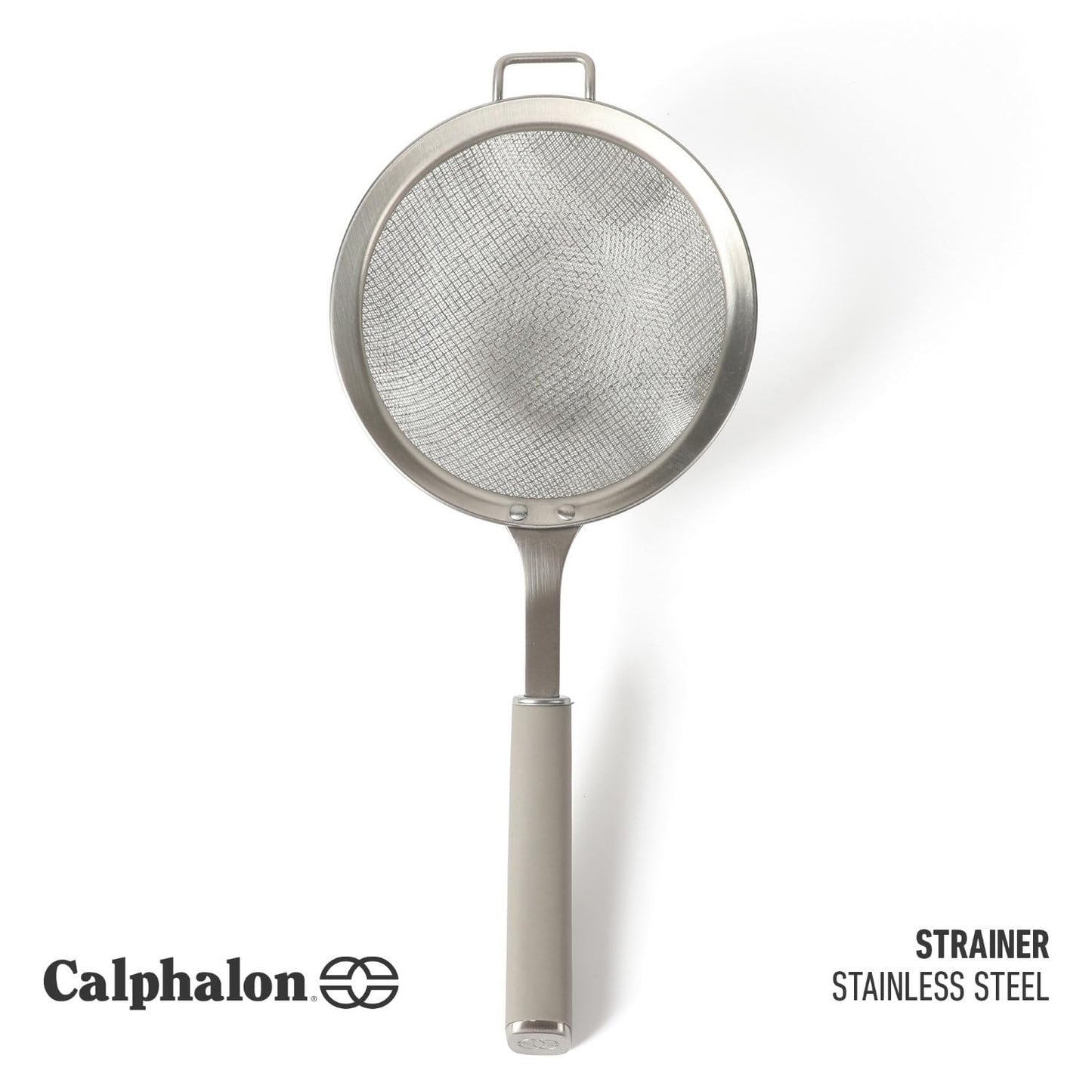 Calphalon Edge Stainless Steel Strainer w/Thermoplastic Rubber Handle - Taupe