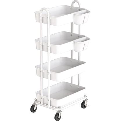 Simple Houseware 4-Tier Multifunctional Rolling Utility Cart with Hanging Buckets, White