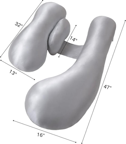 Skiennix Pregnancy Pillow - H-Shaped Full Body Support with Adjustable Cooling Cover | Grey