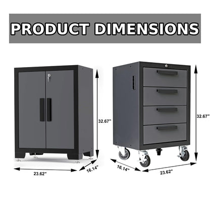 Torin 12 Piece Garage Storage Cabinet Set: Workshop Tool Organizer Chest with Lockers, Shelves and Wood Workbench, Black/Grey