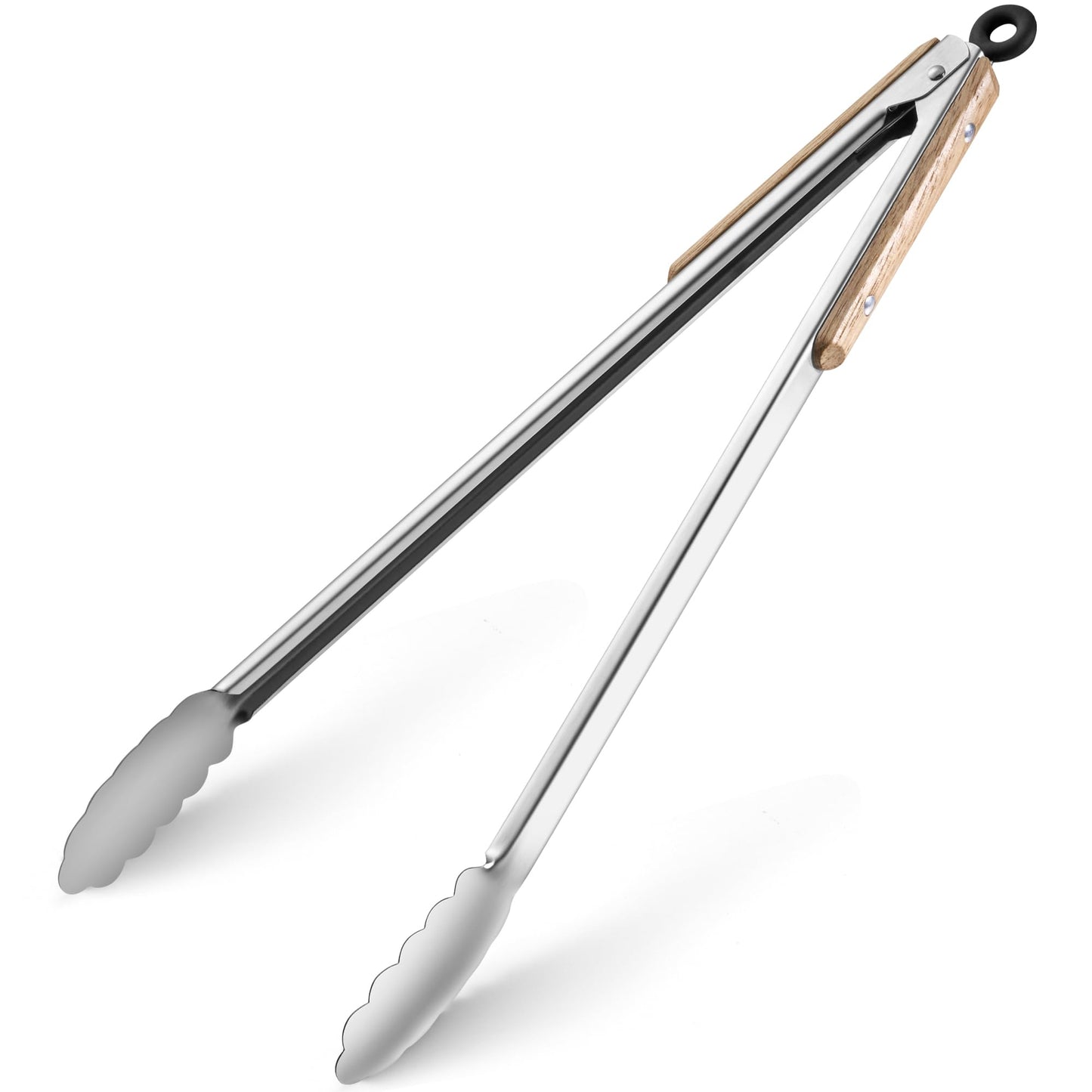 17-Inch Grill Tongs - Locking Metal Tongs with Oak Wood Handles,Stainless Steel Kitchen Tongs for Cooking,Long Tongs for Grilling,BBQ,Serving and Outdoor Barbecue,Heavy Duty,Heat-Resistant and Durable