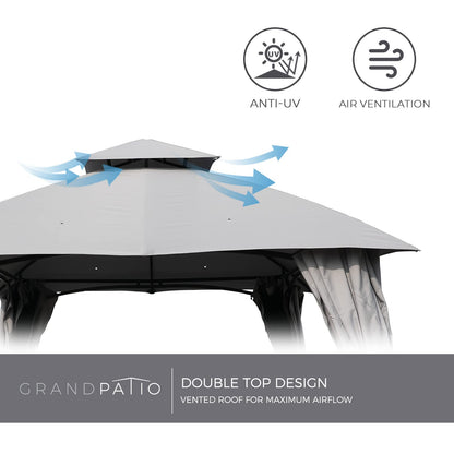 Grand Patio 10x13 Gazebo Double Soft Top Canopy Anti-UV Shelter with Privacy Curtains and Netting for Patio Deck Backyard Garden Lawns