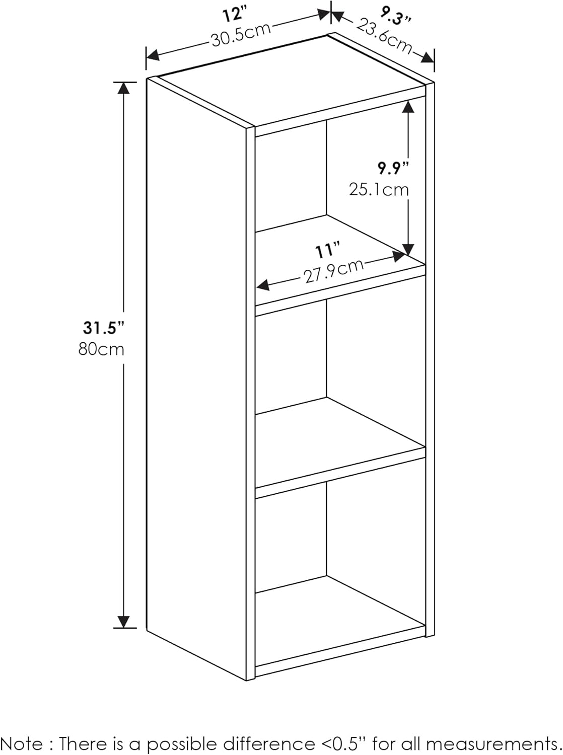 3-Tier Furinno Pasir No Tool Assembly Open Shelf Bookcase, Blackwood