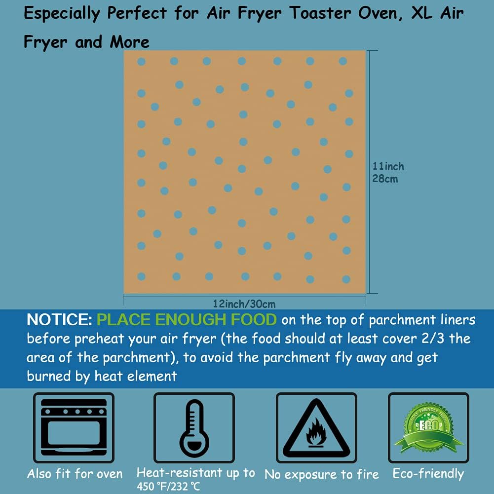 BYKITCHEN Air Fryer Oven Liners, Nonstick Unbleached Parchment Paper, 11x12 Inches, Set of 100