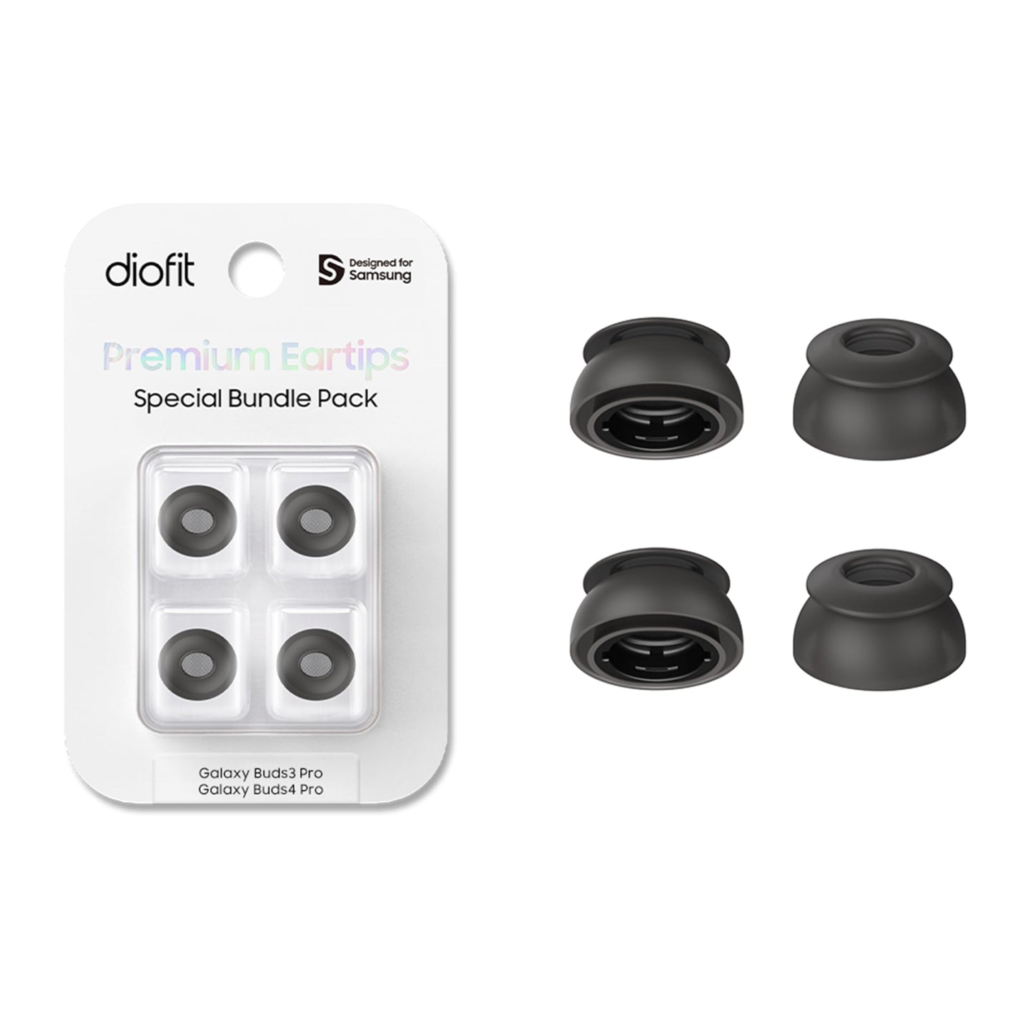 Premium Multi-Flange Eartips for Galaxy Buds3 Pro/Galaxy Buds4 Pro (Black, X-Small) – Always Fits, Never Slips
