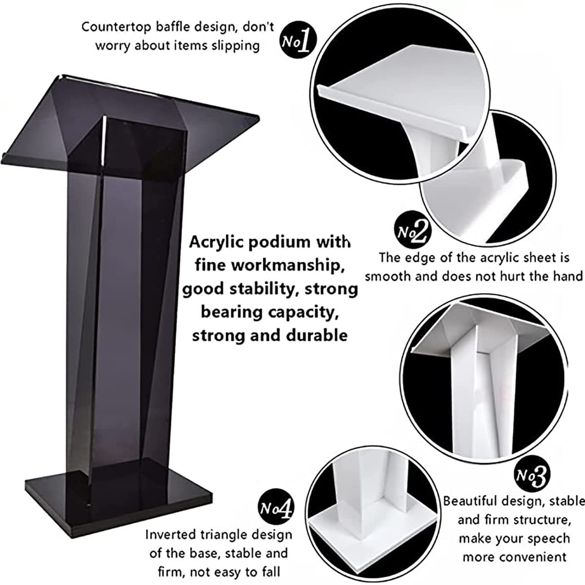 saditesdk Podium, Media Podium Table Black Transparent Acrylic Podium for Pulpit, Church, Award Ceremony, Party Stage Heavy Duty