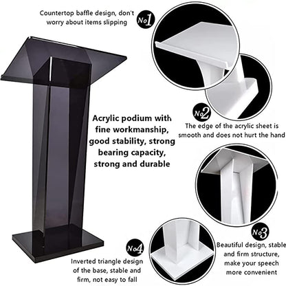 FAiruo Podium Acrylic Lectern Pulpit Media Podium Table Black Transparent Podium for, Church, Award Ceremony, Party Stage