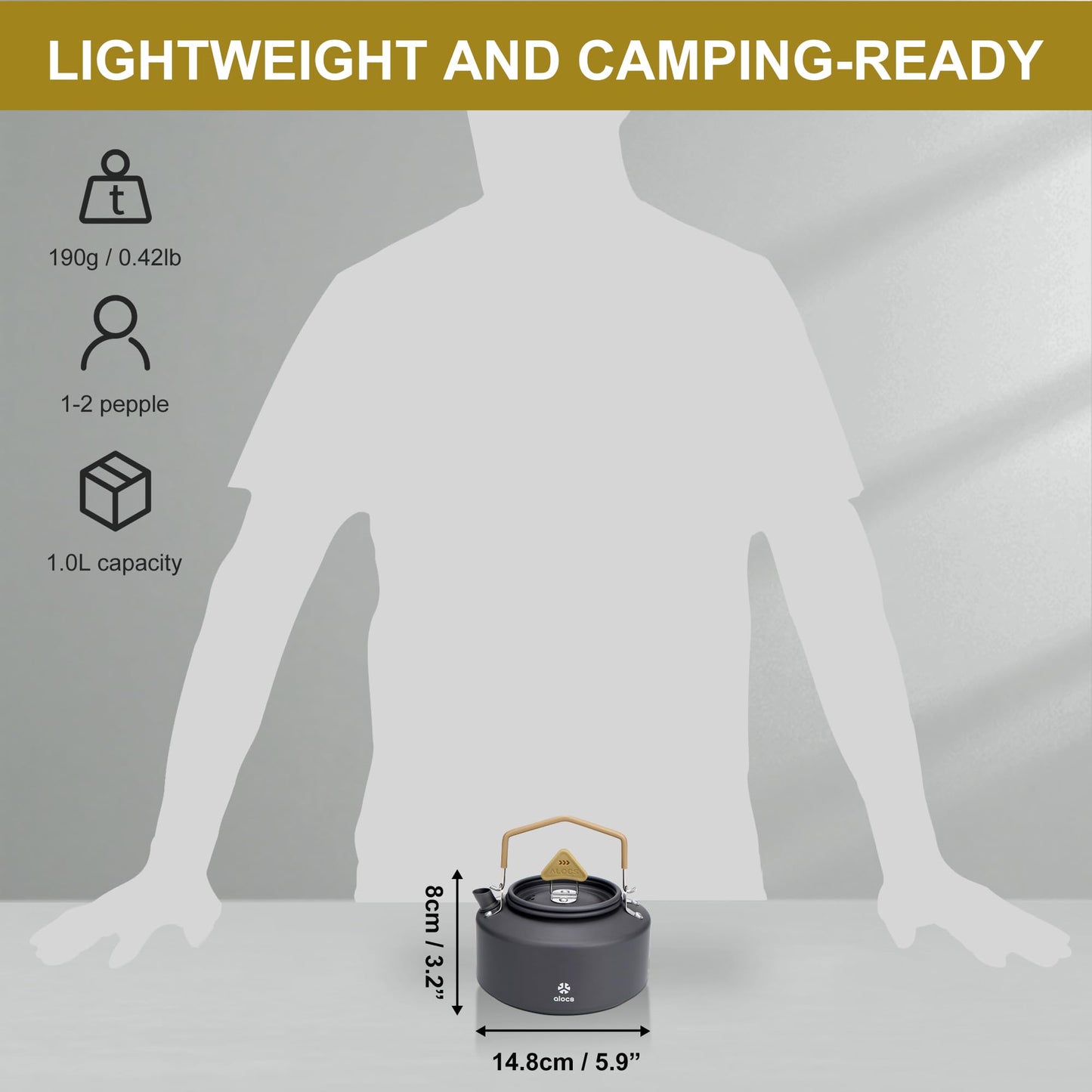 Alocs Camping Kettle - 1.1L Mini Camp Kettle - Portable Camping Tea Kettle - Lightweight Aluminum Camping Coffee Pot with Carry Bag for Outdoor Hiking Picnic Traveling and Backpacking
