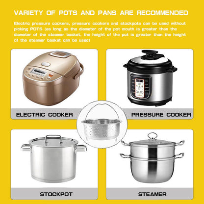 LNQ LUNIQI Stainless Steel Steamer Basket with Handle Rice Cooker Steaming Basket Metal Steamer Insert Steaming Rack for Rice Cooker Warmer Kitchen Cookware Silver（20cm）