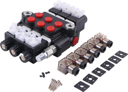 Solarhome 3 Spool Solenoid 12V DC Hydraulic Control Valve Open Center Double Acting 13 GPM 3600 PSI SAE Ports Compatible With Tractors Loaders Log Splitters