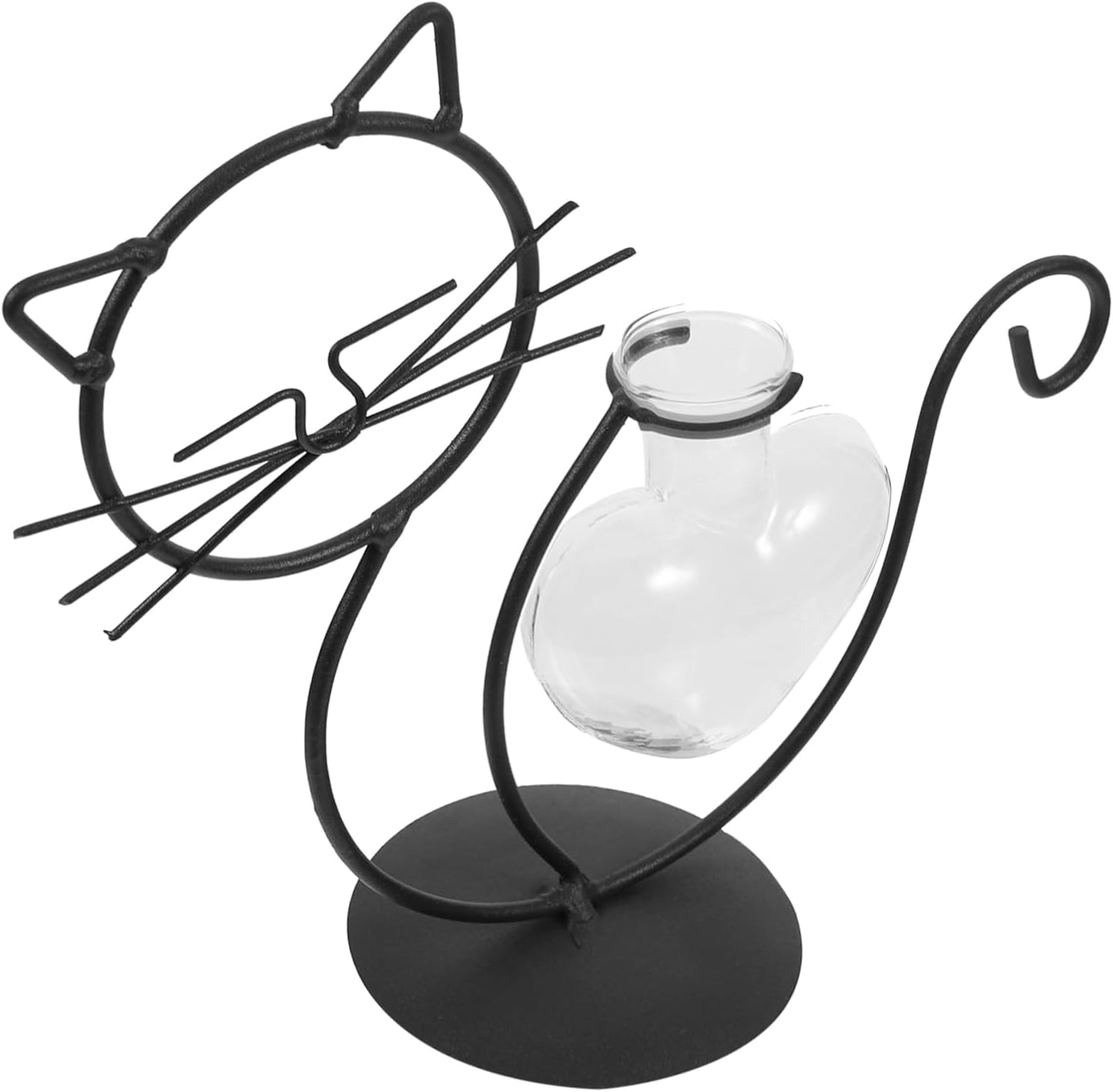 Cat Wrought Iron Vase, Metal Cat Terrarium Vase, Clear Plant Pots, Desk Topper Metal Planter, Household Iron Frame