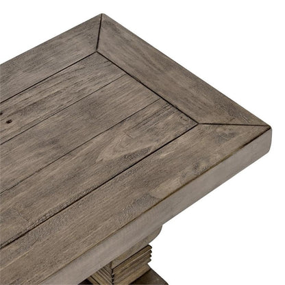 MAKLAINE 66" Transitional Reclaimed Pine Wood Bench, Weathered Brown Finish, Hand-Carved Pedestal Base, Rustic Style Seating for Kitchen or Dining Room, Seats Up to 3