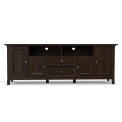SIMPLIHOME Amherst TV Stand - 72 inch Wide Solid Wood Media Console in Brunette Brown, Transitional Entertainment Center for Living Room for TVs up to 80 Inches with Shelves and Cable Management