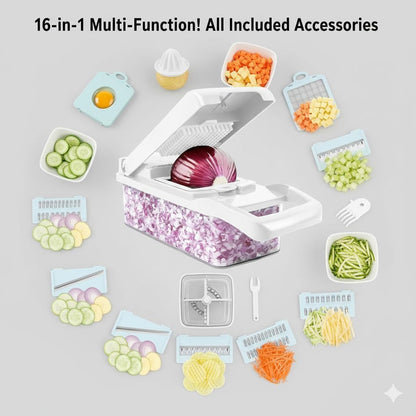 CASAFOYER 16 in 1 Vegetable Chopper, Mandoline Slicer and Food Processor - Kitchen Essentials for Effortless Food Prep - Includes Salad Spinner, Cheese Grater, Onion Chopper, French Fry Cutter