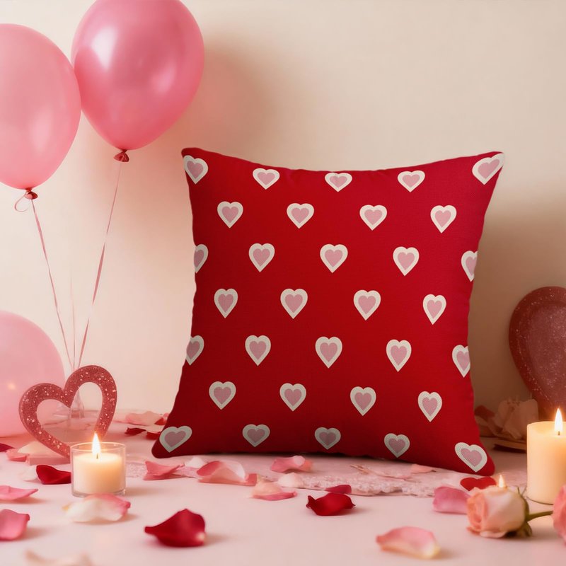 Valentines Day Pillow Covers 18X18 Set of 2, Red Pink Valentine's Print Decorative Throw Pillow Covers Outdoor Farmhouse Holiday Anniversary Wedding Decorations Cushion Case Couch Sofa Bed Decor
