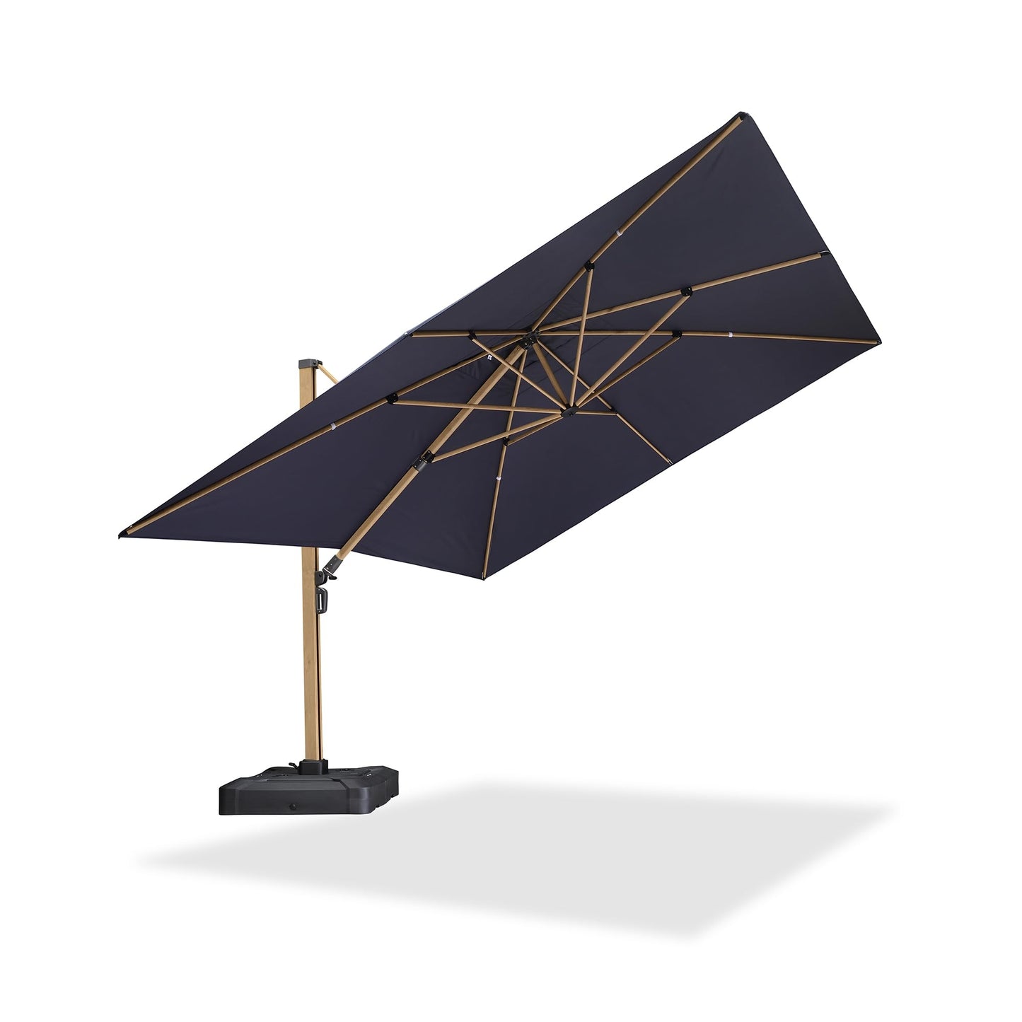 PURPLE LEAF 12FT Patio Umbrella Square Cantilever Umbrella Teak Finished Aluminum Frame Large Windproof Offset Outdoor Sun Umbrellas for Beach Pool Deck, Navy Blue