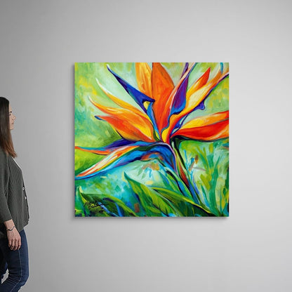 CANVAS ON DEMAND Blessed Day Bird of Paradise Canvas Wall Art Print by Marcia Baldwin, Abstract, Contemporary, Home Decor, Bird Artwork,48" x48in