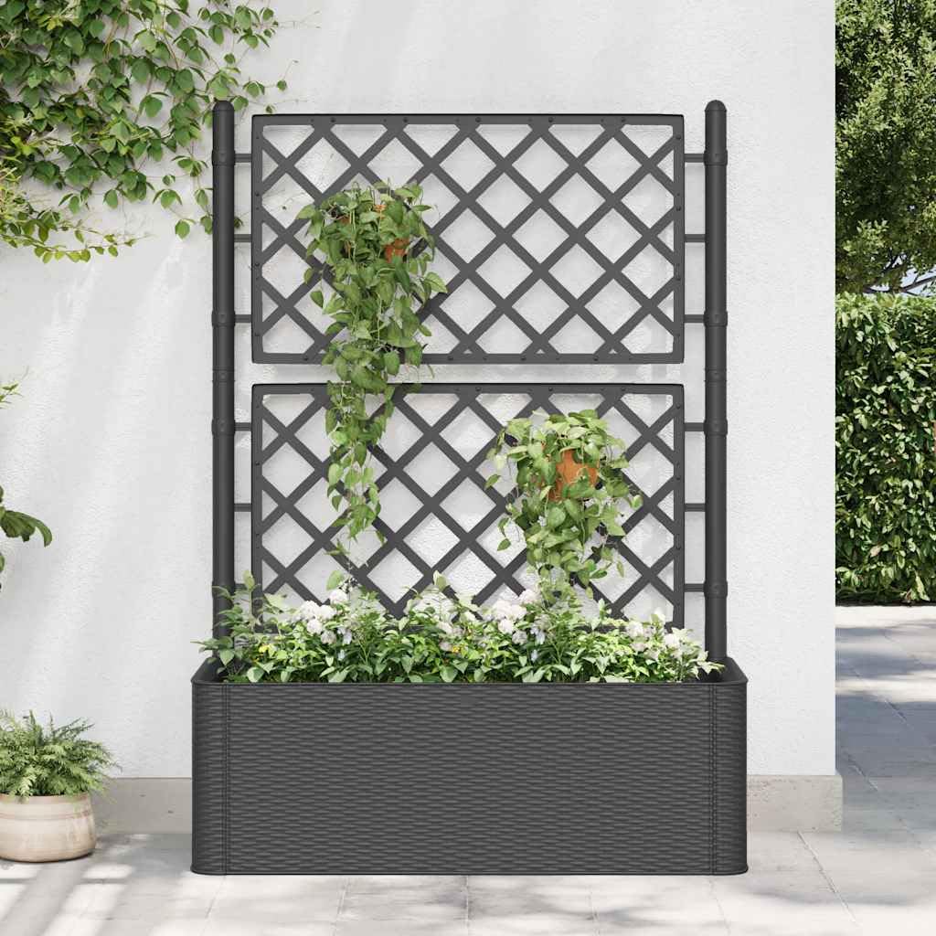 Tmriohed Self-Watering Trellis Planter Box Anthracite Plastic 39.4x16.9x55.9 in Large Outdoor Planter Box for Climbing Plants Patio Balcony Garden