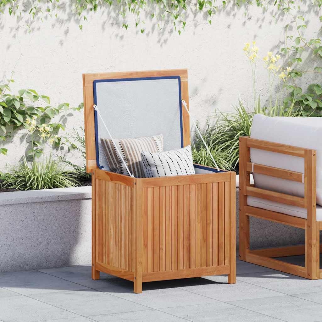 Kalmrek Patio Storage Box Solid Wood Teak 23.6"x19.7"x22.8" Outdoor Garden Deck Yard Porch Chest with Lining Organizer Bench for Cushion Tool Firewood