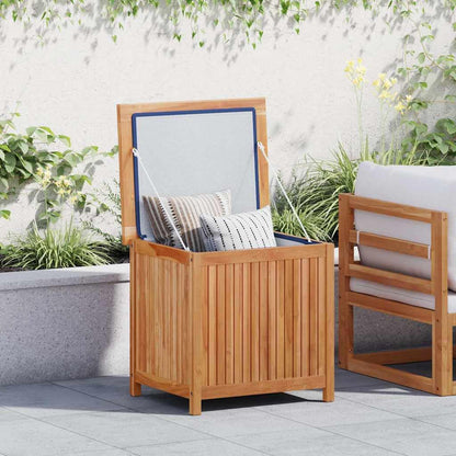 Kalmrek Patio Storage Box Solid Wood Teak 23.6"x19.7"x22.8" Outdoor Garden Deck Yard Porch Chest with Lining Organizer Bench for Cushion Tool Firewood