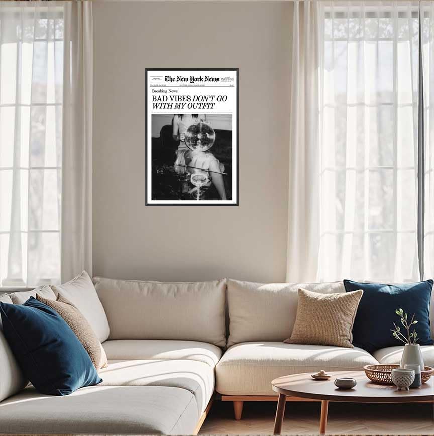 Generic 16x24in Retro Black and White Canvas Wall Art Funny Magazine Cover Newspaper Poster Vintage Disco Ball Bar Cart