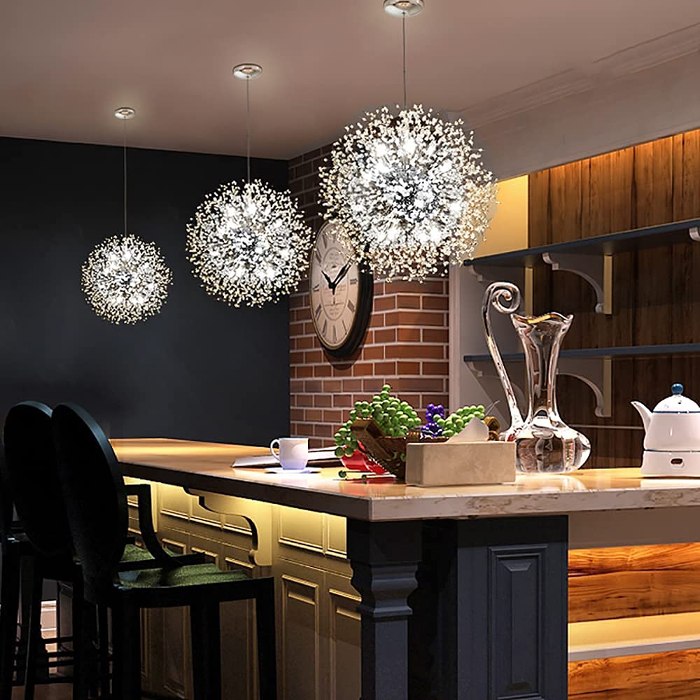 Yiisem Dandelion Crystal Chandeliers, 16-Light Chrome Modern Round Firework Pendant Lighting, Hanging Chandelier Light Fixtures for Dining Room Bedroom Living Room Kitchen Aisle Girls Room