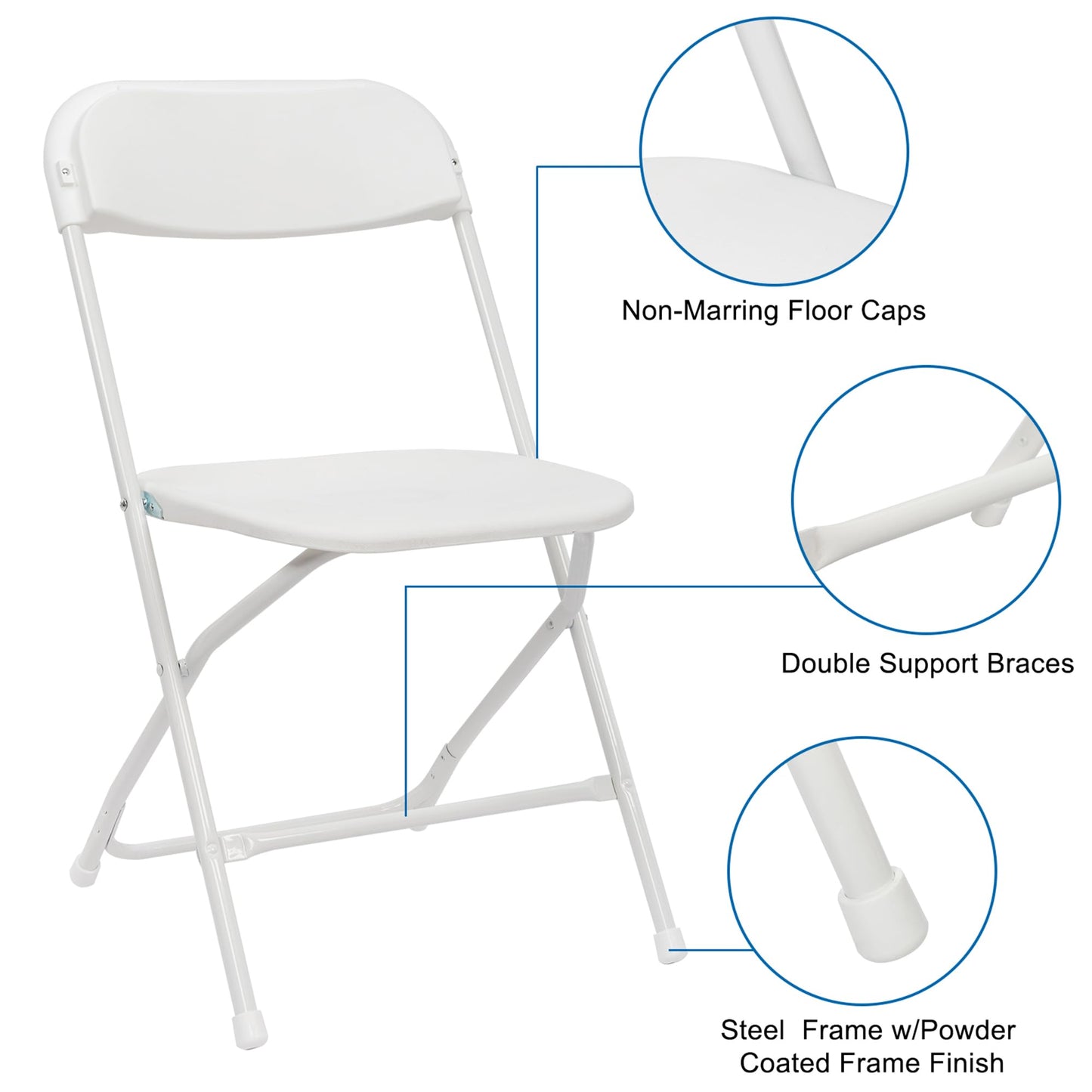 OLLODOT 50 Pack White Folding Chairs with 350-LBS Capacity, Lightweight Portable Indoor Outdoor Chairs, Stackable Commercial Seat with Steel Frame for Office, Party, Events, Wedding, Kitchen &Dinning