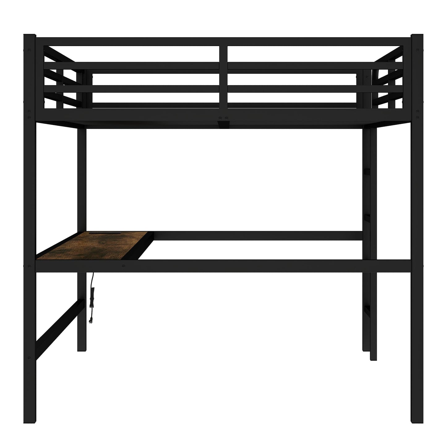 Bellemave Queen Loft Bed with Desk, Metal Queen Size Loft Bed Frame with Built-in Ladder, LED Loft Beds with Charging Station & Safety Guardrails for Kids,Teens, Adults, Black