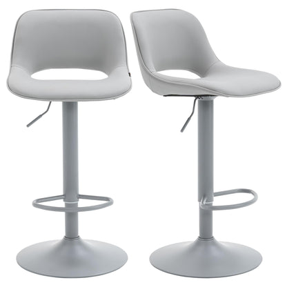 YOUNIKE Bar Stools Set of 2 All Grey Swivel Barstools, Compact Adjustable Counter Height Bar Stools Faux Leather Upholstered Counter Stools with Hollow Back for Kitchen Island