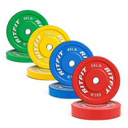 RitFit Color Coded Bumper Plate, Olympic Bumper Plate for Barbell, 2-Inch Bumper Weight Plates With Steel Insert, rubber weight plates for Strength Training in Home Gym, 320LB Set