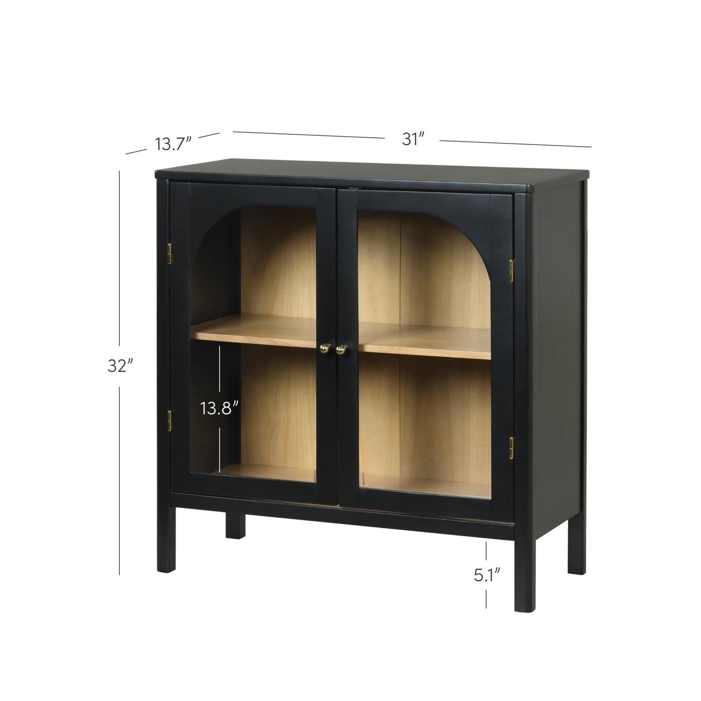 Nathan James Mason Storage Cabinet, Free Standing Accent Sideboard Buffet, Credenza with Glass Doors and Adjustable Shelf in Black Oak Wood for Dining Room, Entryway and Living Room, Clear Glass/Black