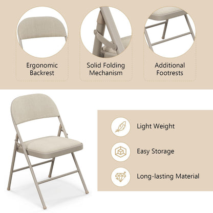 TANGZON 2/4/6 Pack Fabric Padded Folding Chairs, Steel Frame Conference Chairs with Backrest & Non-Slip Foot Pads, Easy Storage Event Hall Guests Seat for Home Office Reception (6pcs,Mid Back,Beige)