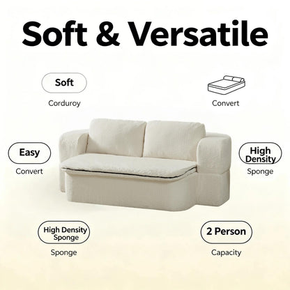 Trygoal 74.8" Convertible Futon Sofa Bed, Foldable Floor Couch with Pocket Spring & Foam, Compression Packed Sleeper Sofa with Cushion Blanket, Lazy Couch for Living Room Bedroom Apartment, Cream