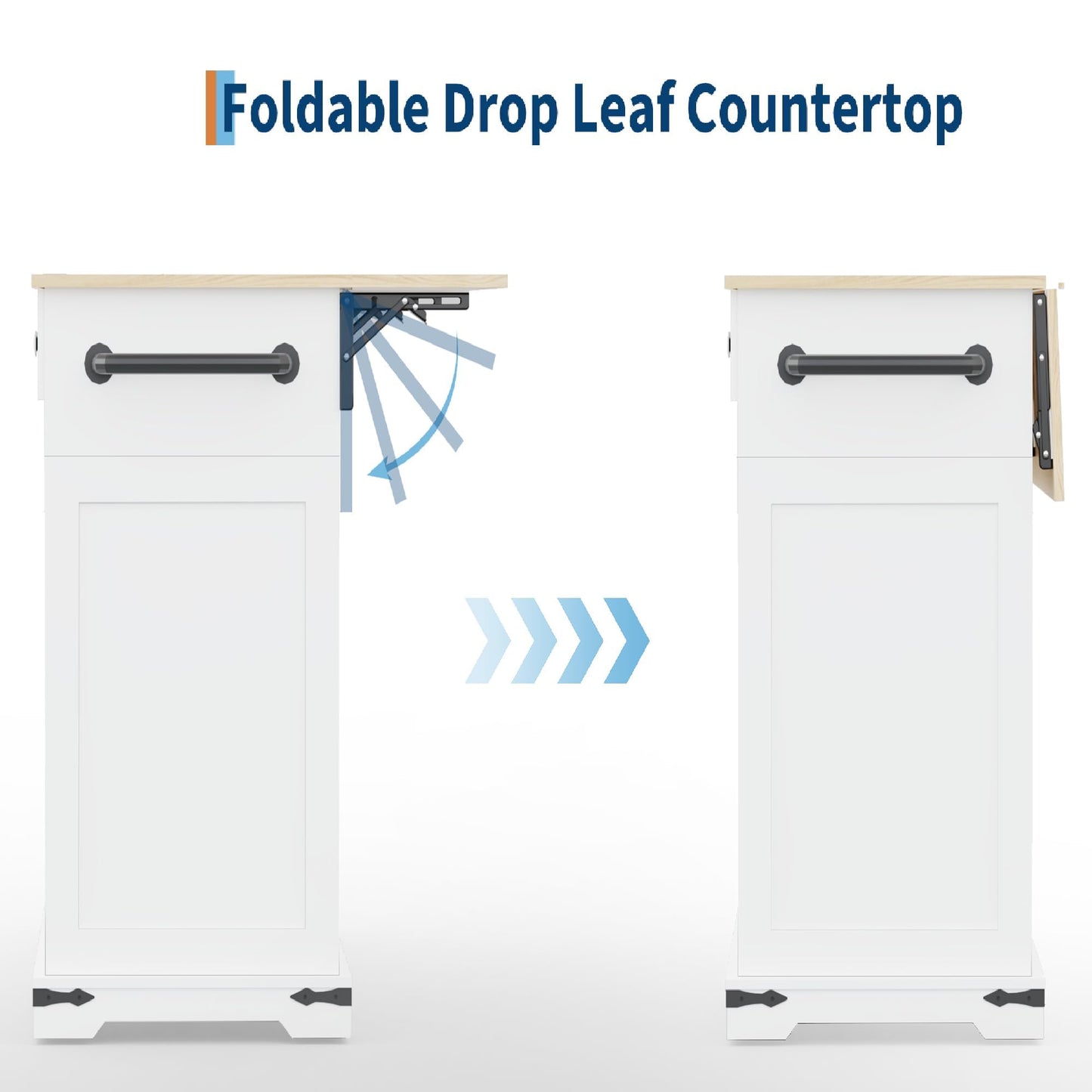 Large Rolling Kitchen Island with Power Outlet, Mobile Kitchen Cart on Wheels with Drop Leaf, 3 Drawers, Trash Can Storage, Spice Rack, Towel Holder, Kitchen Island Table for Dining Room, Home, White
