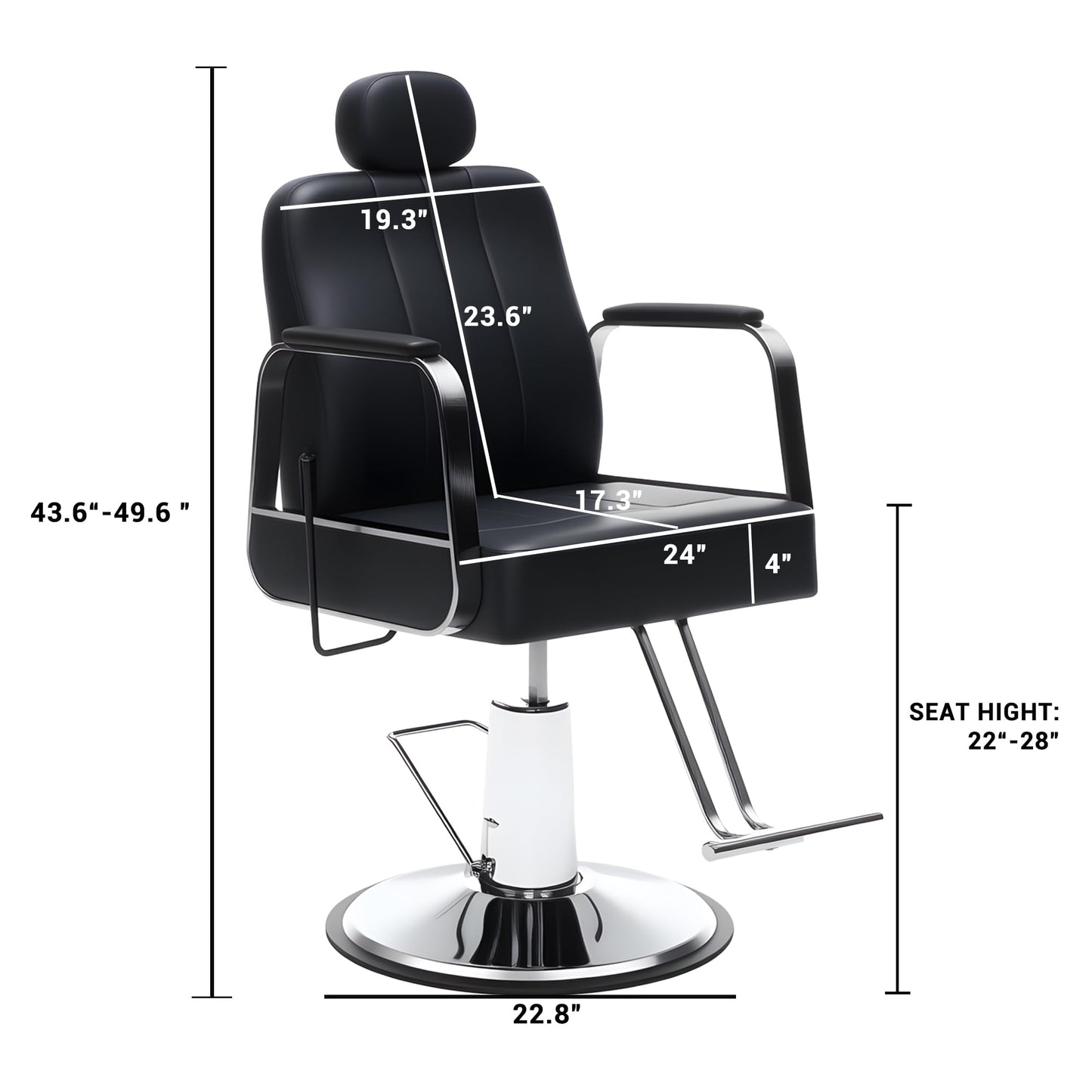 Barber Chair with Heavy Duty Hydraulic Pump, Reclining Salon Chair for Hair Stylist, 360° Swivel 90°-140° Backrest Reclining Chairs, Portable Height Adjustable Hair Chair for Barbershop (Black)