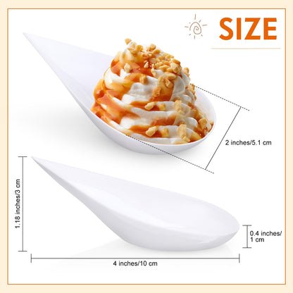 Foaincore 500 Pcs 4 Inch Appetizer Spoons Tear Drop Mini Appetizer Plates Plastic Catering Supplies Disposable Tasting Spoons Asian for Desserts Sauces Sushi Ice Cream Sample Serving Party (White)