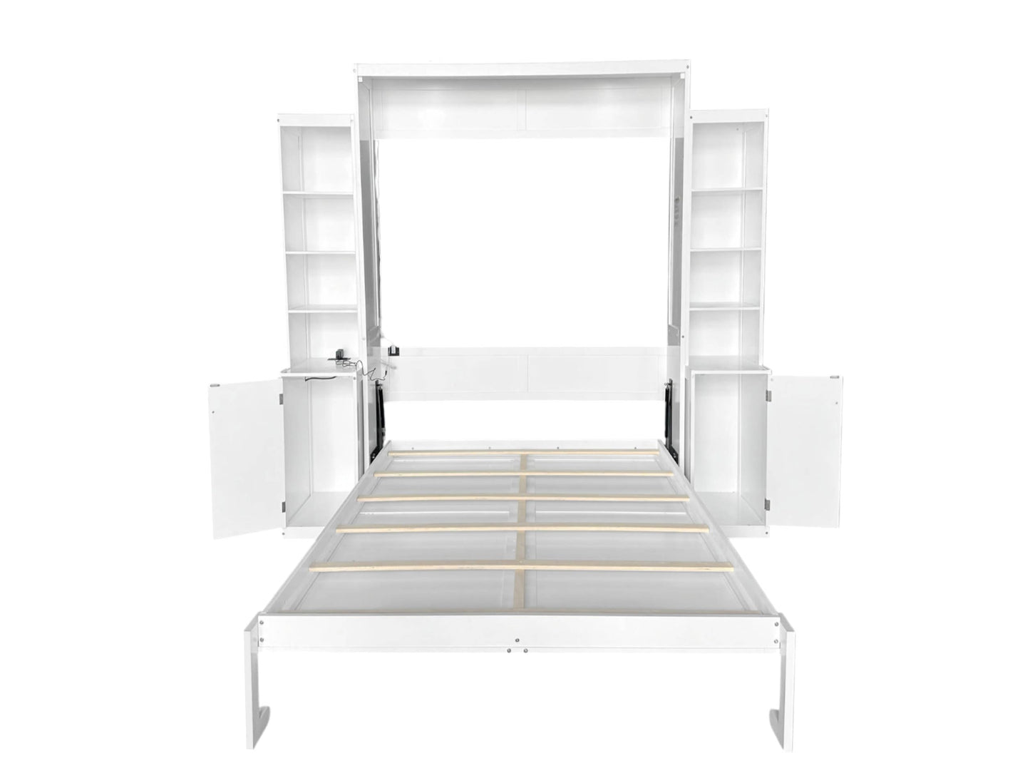PVWIIK Queen Size Murphy Bed with Desk & Storage Cabinet,Shelf,Wall Bed Frame Folding into Cabinet Design w/Multifunctional Bed Frame for Small Space,Bedroom,Guest Room,White