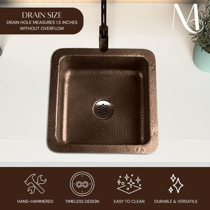 Monarch Abode Kitchen & Bar Sink – 12-inch Glasgow Dual Mount Drop in Bar Prep Sink, Hand Hammered Pure Copper Sinks, Drop in or Undermount Kitchen Sinks, Decorative Single Dual Mount Bowl