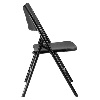 National Public Seating 600 Series Heavy Duty Plastic Lightweight Portable Folding Chair with Steel Frame and 2 Cross Braces, Black - 4 Pack