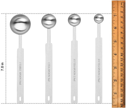 7 Inches Long Handle Measuring Spoons Set, Premium Stainless Steel Spoon for Accurate Measure Liquid or Dry Ingredients.