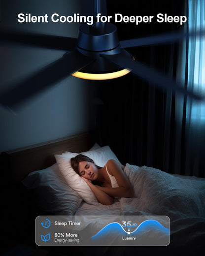 Lumary 52'' Smart Ceiling Fan with RGBAI Lights Remote, WiFi Bluetooth Low Profile Ceiling Fan with Alexa Google App, Dimmable & Color Tuning, 46 Scene, Modern Flush Mount for Bedroom Living Room