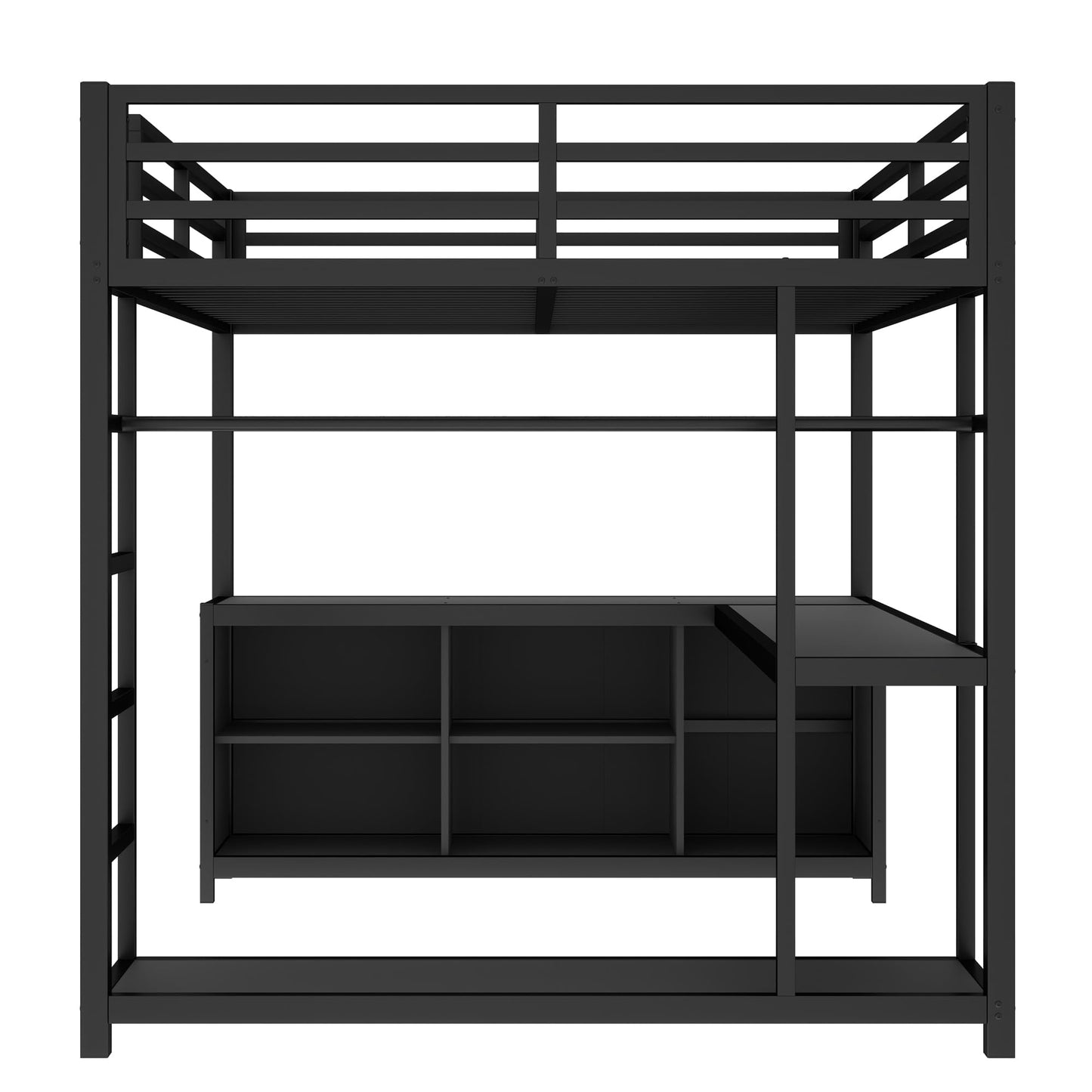 Bellemave Queen Size Loft Bed with Desk & Clothes Rack, All-in-One Heavy Duty Metal Loft Bed Frame with Storage Cube & Shelf, Space Saving Loft Bed Queen Size for Adult, Teen, Kids, Apartment, Black