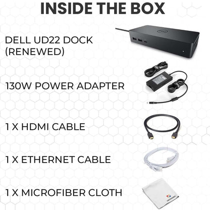 Crossery Dell UD22 Docking Station Bundle - Includes Dell Universal Dock UD22, HDMI & Ethernet Cable, 130W Power Adapter - USB-C Laptop Docking Station - Efficient Connectivity Solution (Renewed)