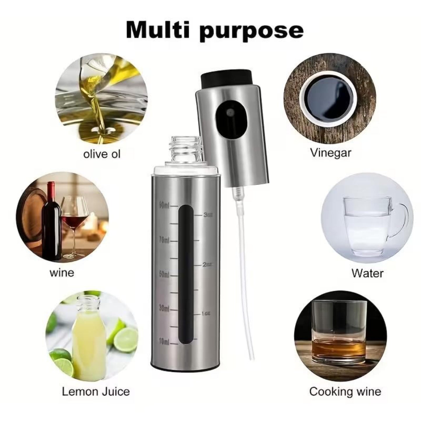 100ml Stainless Steel Olive Oil Spray Bottle – Graduated Metal and Glass Refillable Oil Mister for Cooking and Baking – Suitable for Home Cooks