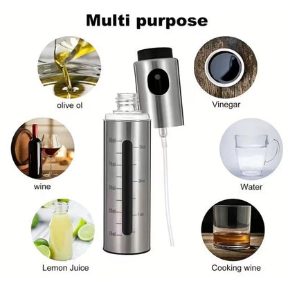 100ml Stainless Steel Olive Oil Spray Bottle – Graduated Metal and Glass Refillable Oil Mister for Cooking and Baking – Suitable for Home Cooks