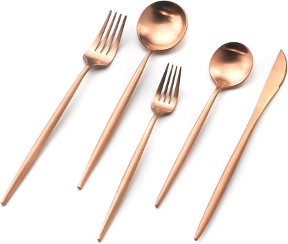 Copper Gold Flatware, Royal 5 Pieces Luxury Matte Finish 18/10 Stainless Steel Tableware Set for 1
